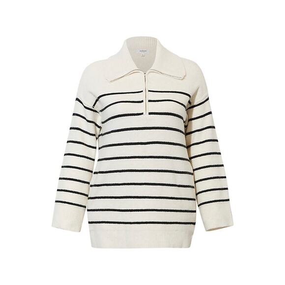 WEEKEND Women's Half Zip Striped Sweater Size 1X In Ivory Black Stripe - Picture 1 of 11